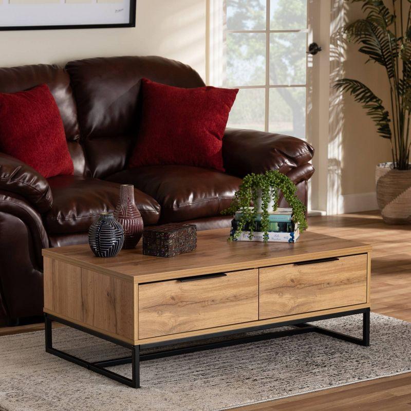 Oak Brown and Black Rectangular Coffee Table with Storage