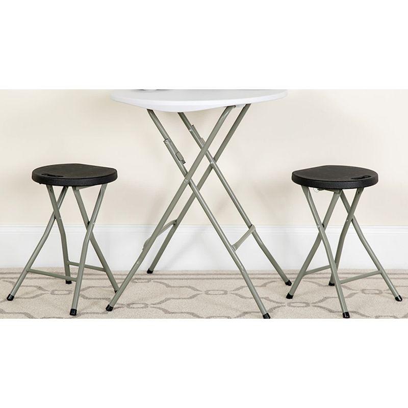 Emma and Oliver 2 Pack Foldable Portable Stool with Black Plastic Seat and Titanium Gray Frame