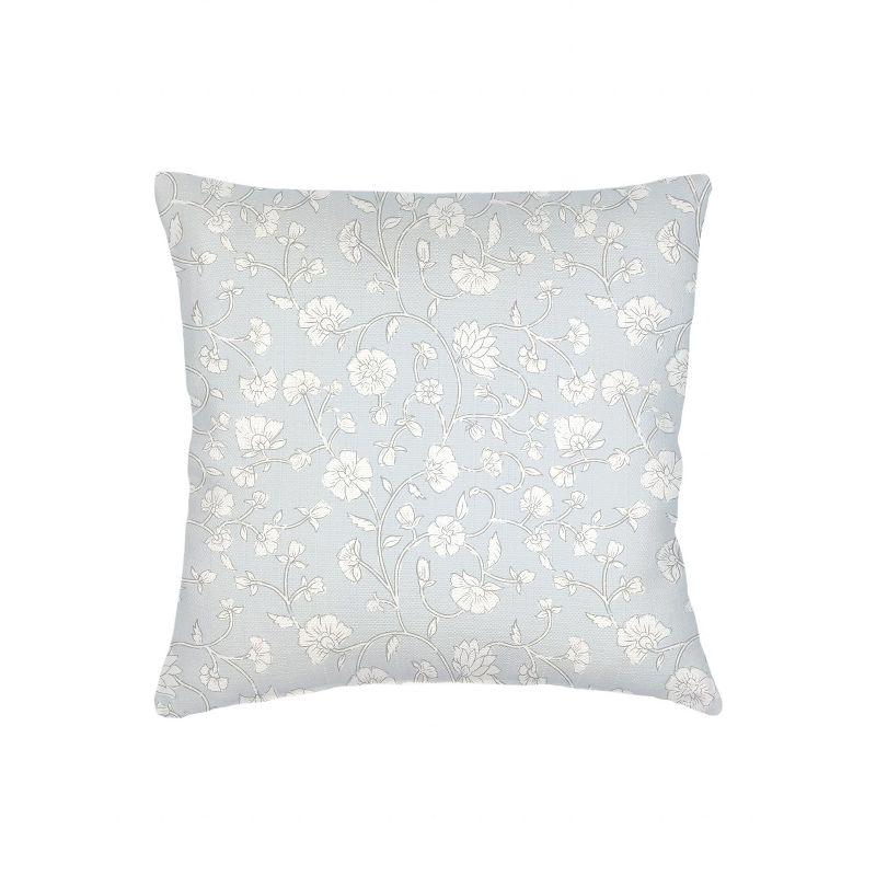 Grey Floral Linen Throw Pillow with Down Alternative Insert