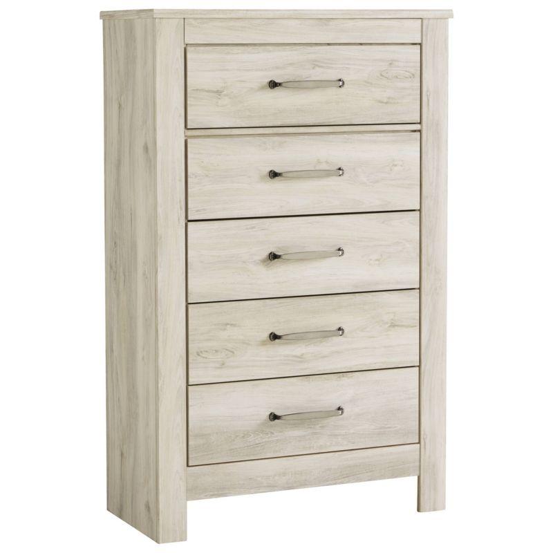 Bellaby 5 Drawer Chest White - Signature Design by Ashley: Farmhouse Style, Brushed Nickel-Tone Handles