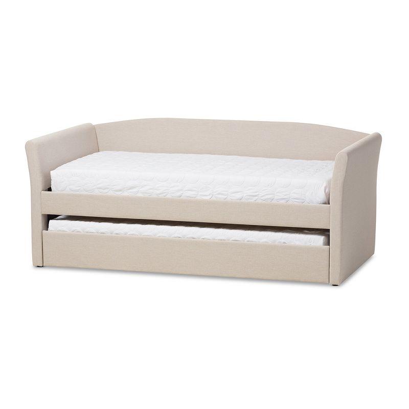 Beige Twin Upholstered Daybed with Trundle and Faux Leather