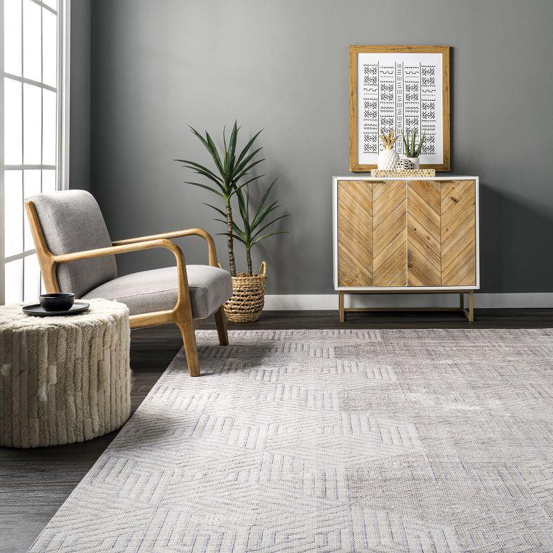 Modern Hexagon 8' x 10' Beige Viscose Blend Washable Area Rug