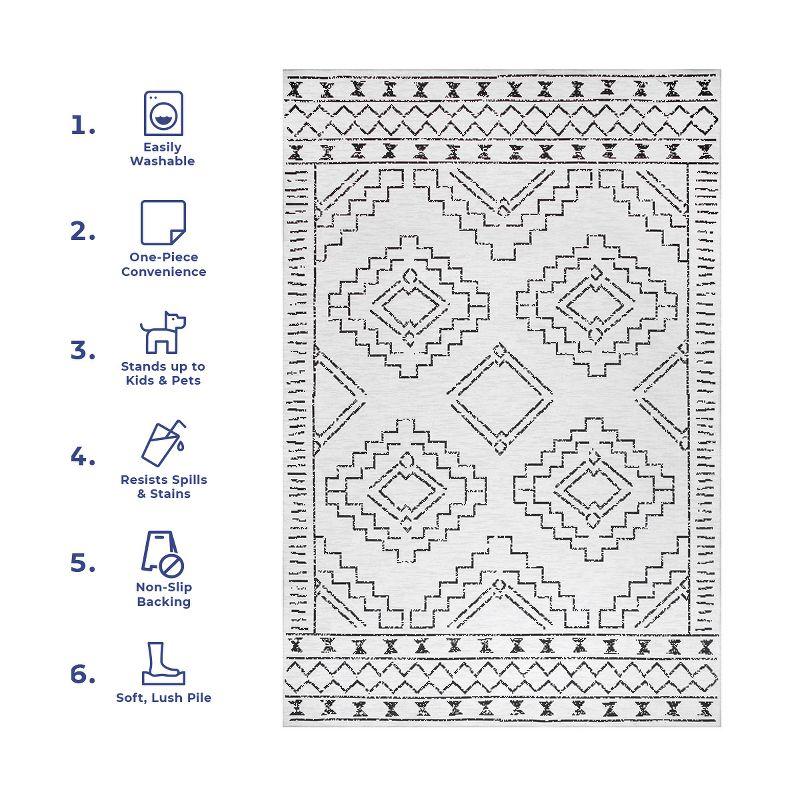 Nuloom Noa Geometric 6x9 Machine Washable Indoor Area Rug for Living Room Bedroom Dining Room Kitchen, White/Charcoal