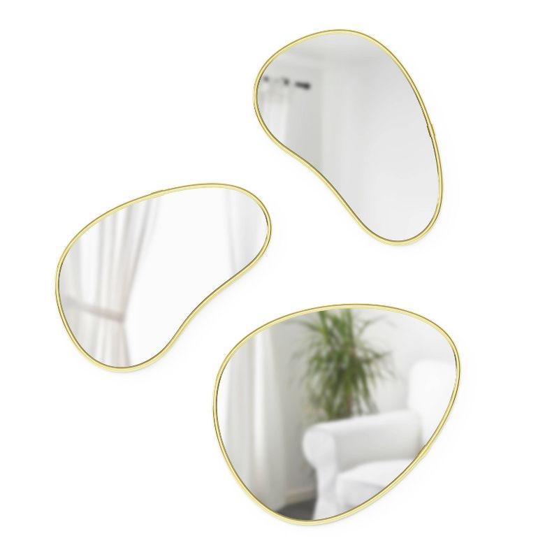 Set of 3 Whimsical Pebble Wall Mirrors in Brass Finish