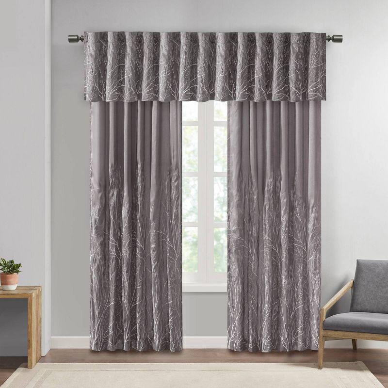 Andora Embroidered Branch Rod Pocket Single Curtain Panel