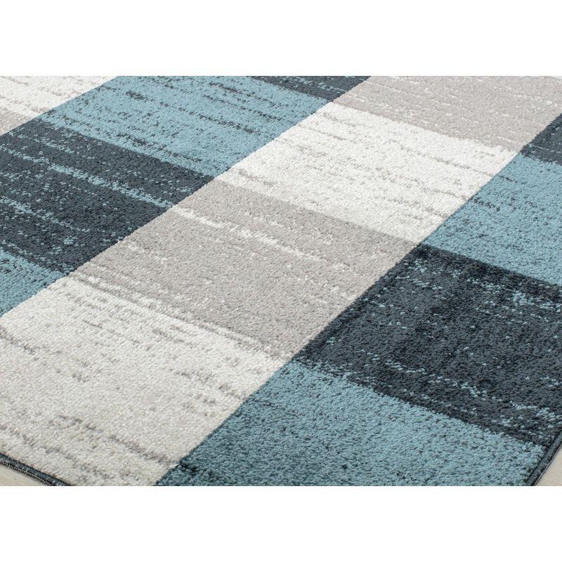 Rugs America Jaelyn JD65A Bedford Check Modern Contemporary Blue Area Rug for Dining Room Rug Neutral Rug Living Room Rug Kitchen, 2'6" x 8'