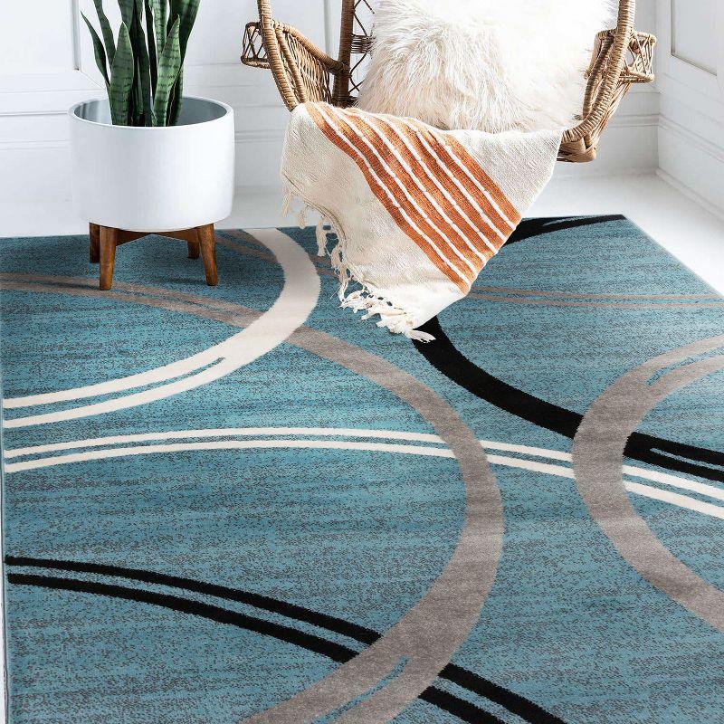 World Rug Gallery Contemporary Abstract Circles Design Blue 6'6" x 9' Area Rug