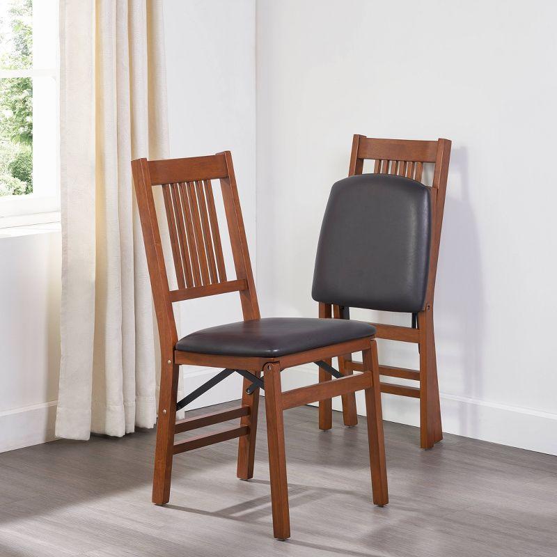 Stakmore Set of 2 True Mission Folding Chair Fruitwood Brown : Vinyl Upholstered, No Assembly, Wood Frame