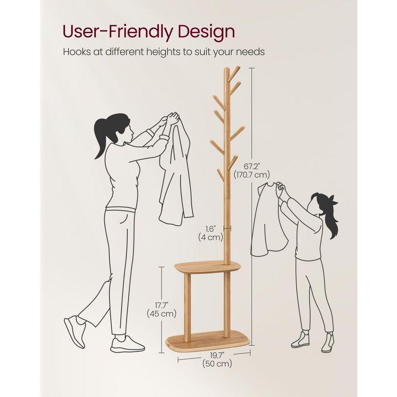 Coat Rack, Freestanding Hall Tree, Coat Rack Stand, 67.2-Inch High, 2 Height Options, for Coats,Hats, Bags, Entryway, Home Office, Natural Beige