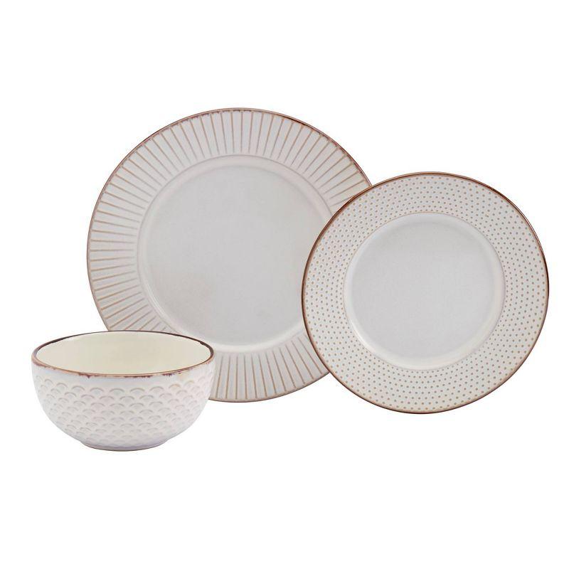 Monroe White Ceramic Embossed 12-Piece Dinnerware Set