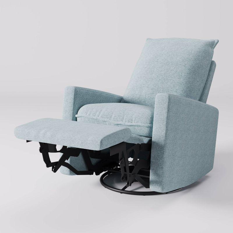 CorLiving Caillie Recliner Chair Light Blue: Upholstered Glider, 360 Swivel, Manual Recline