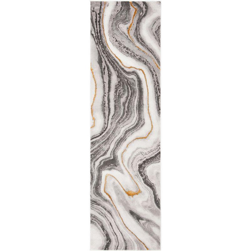 Reversible Gold and Grey Abstract Synthetic Easy-Care Runner Rug