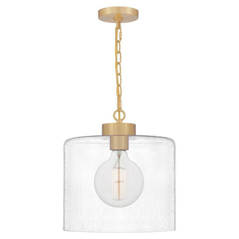 Aged Brass Mini Pendant with Clear Hammered Glass - Transitional Style