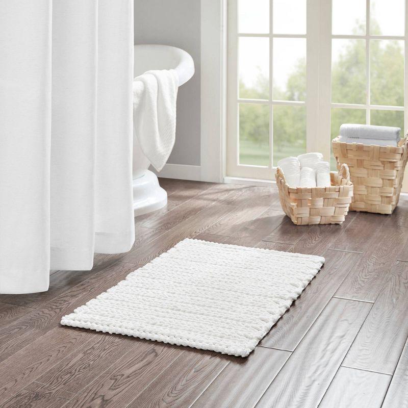 Soft White Cotton Chenille Chain Stitch 20x30 Bath Rug