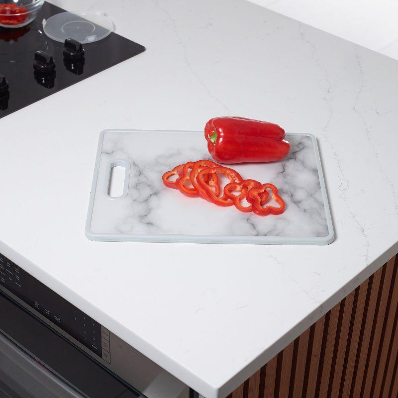 12" x 15" Nonslip Cutting Board Marble-Designed Plastic, Dishwasher Safe, Sturdy & Lightweight with Easy-Grip Handle