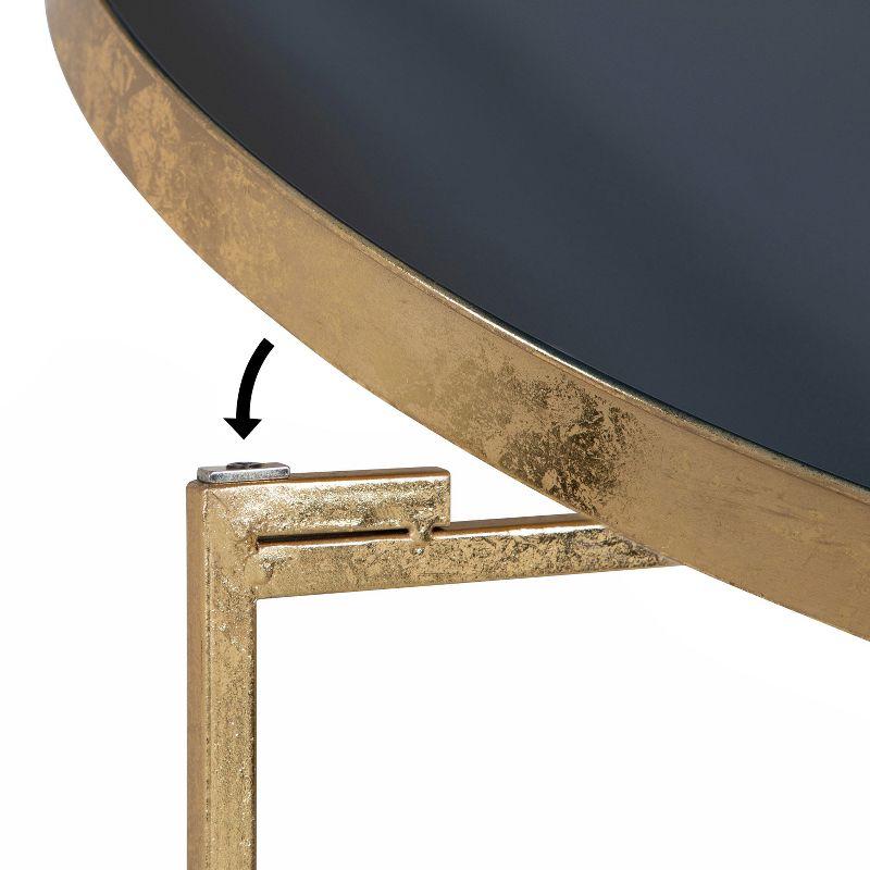 Kate and Laurel Celia Round Metal Coffee Table, 28.25x28.25x19, Navy Blue and Gold