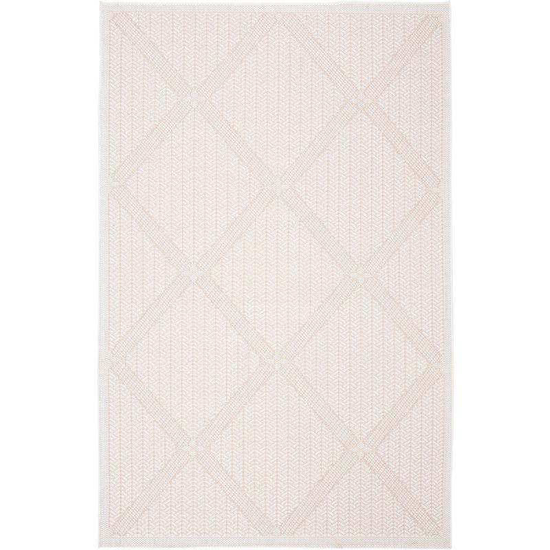 Cream Beige Geometric Synthetic Indoor Outdoor Area Rug