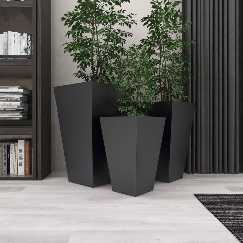 Set of 3 Modern Trapezoidal Iron Planters - Olivia & May: Indoor/Outdoor Freestanding Decor, No Drainage