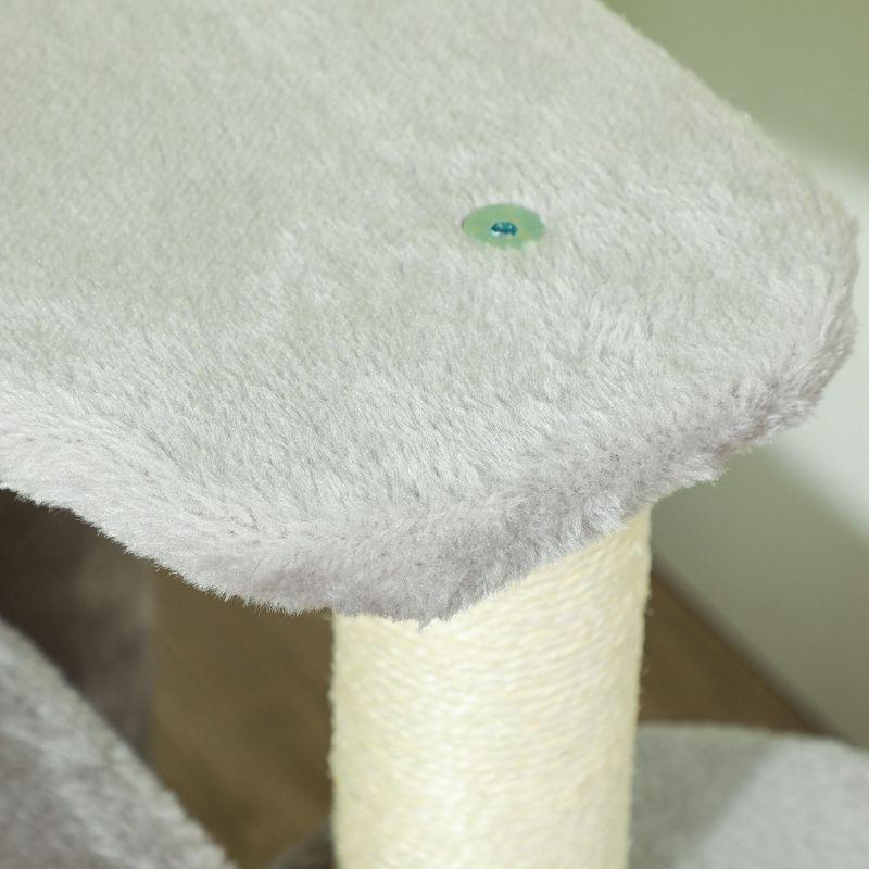 PawHut 20" Cat Tree, 2 in 1 Cat Tower 3-Step Pet Stairs with Scratching Posts, Tickling Post, Toy Balls, for High Beds, Couch, Sofa, Light Gray