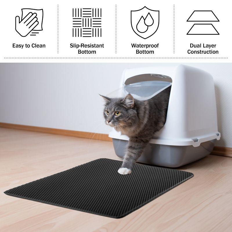 Petmaker Cat Litter Mat - 30x24 Waterproof Litter Box Mat with Dual-Layer Honeycomb Design for Trapping Litter - Slip-Resistant Cat Mat