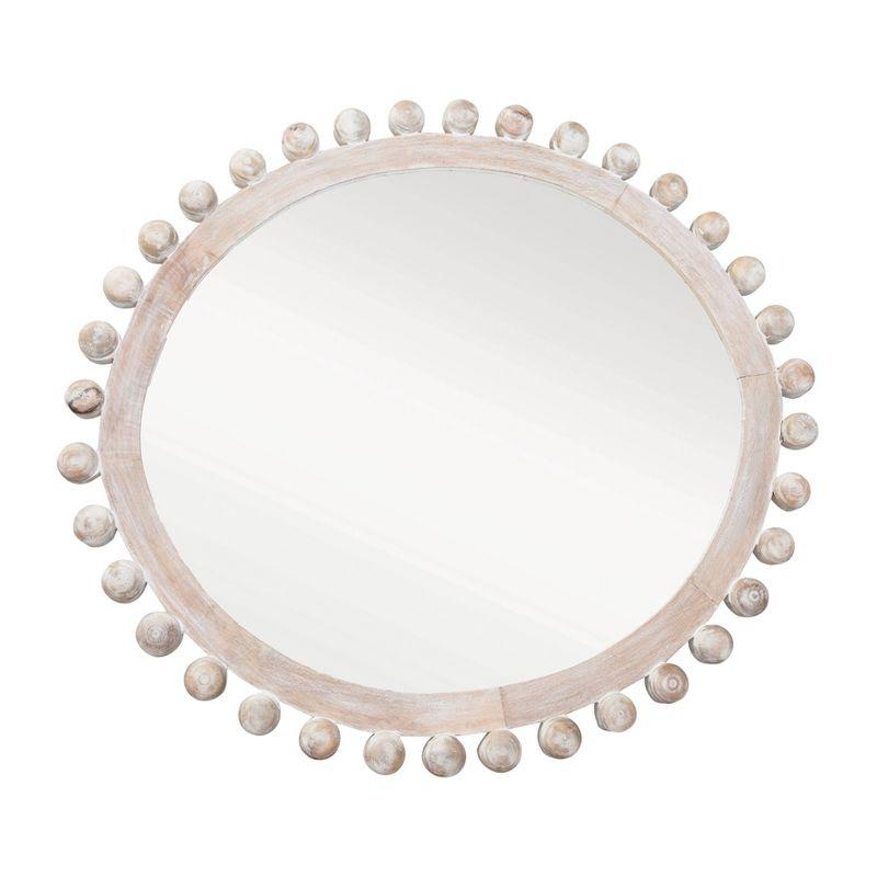 Storied Home Round Carved Wood Framed Wall Mirror Whitewashed: Mango Wood, 36.5"x39.5", Wall Mount