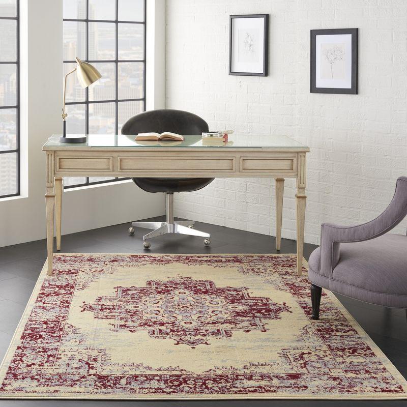 Elegant Cream/Red Medallion 4' x 6' Hand-Knotted Area Rug