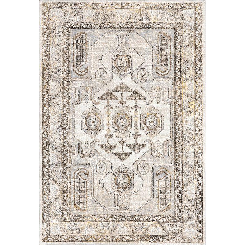 Nuloom Alisha Medallion 5x8 Machine Washable Indoor Area Rug for Living Room Bedroom Dining Room Kitchen, Beige/Ivory