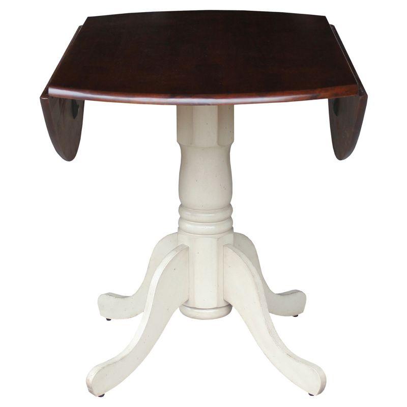 42" Round Dark Wood Extendable Dining Table with White Pedestal Base