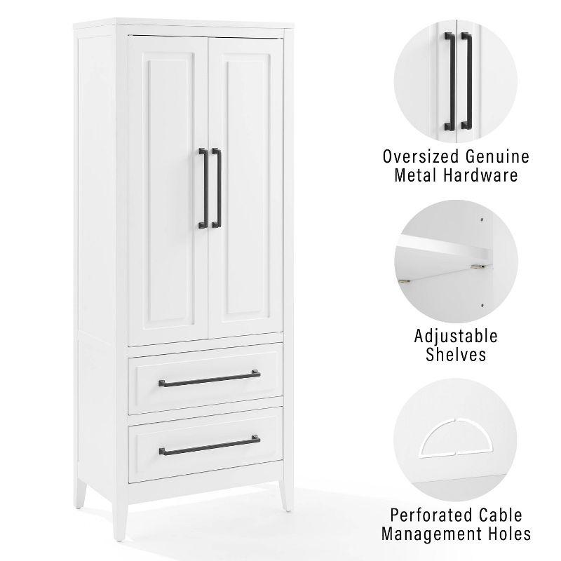Crosley Genevieve Storage Pantry White: Modern Farmhouse Design, 2 Doors, 2 Drawers, Adjustable Shelves