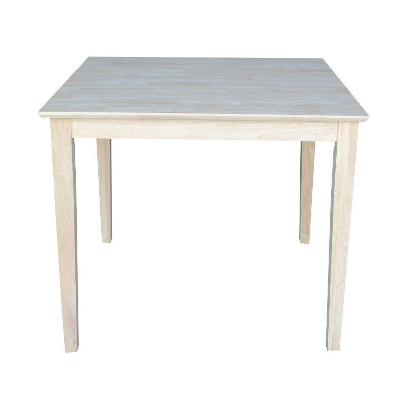 36" Square Solid Wood Dining Table with Shaker Legs Unfinished - International Concepts: Parawood, Seats 4