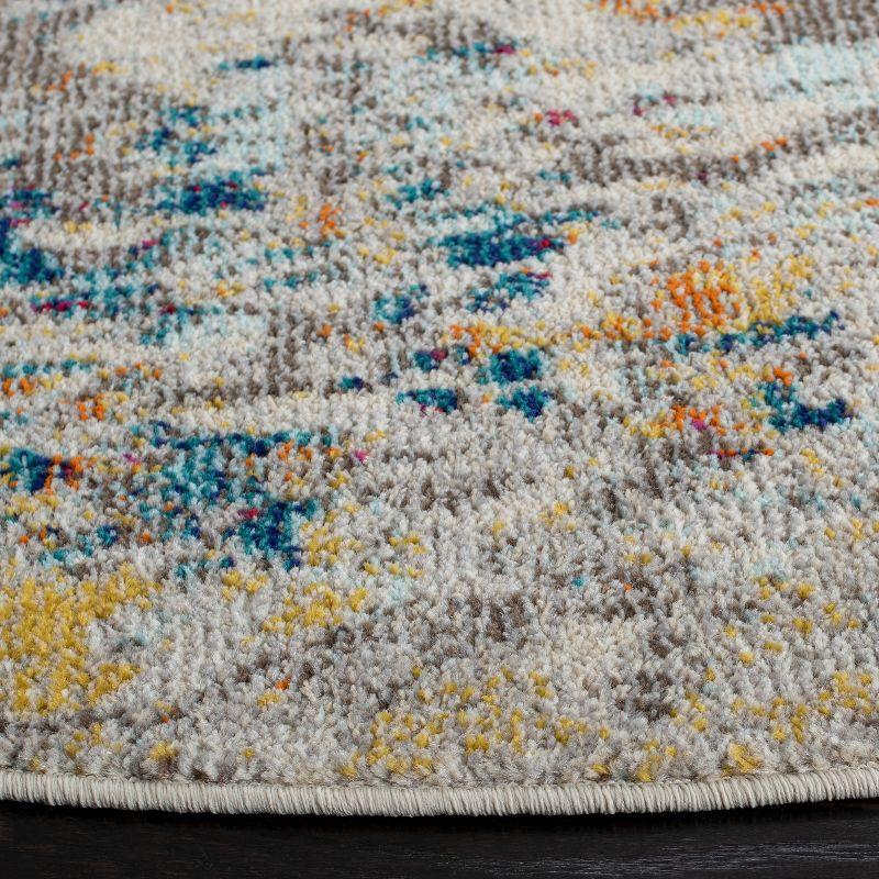 Round Grey and Gold Hand-knotted Synthetic Area Rug