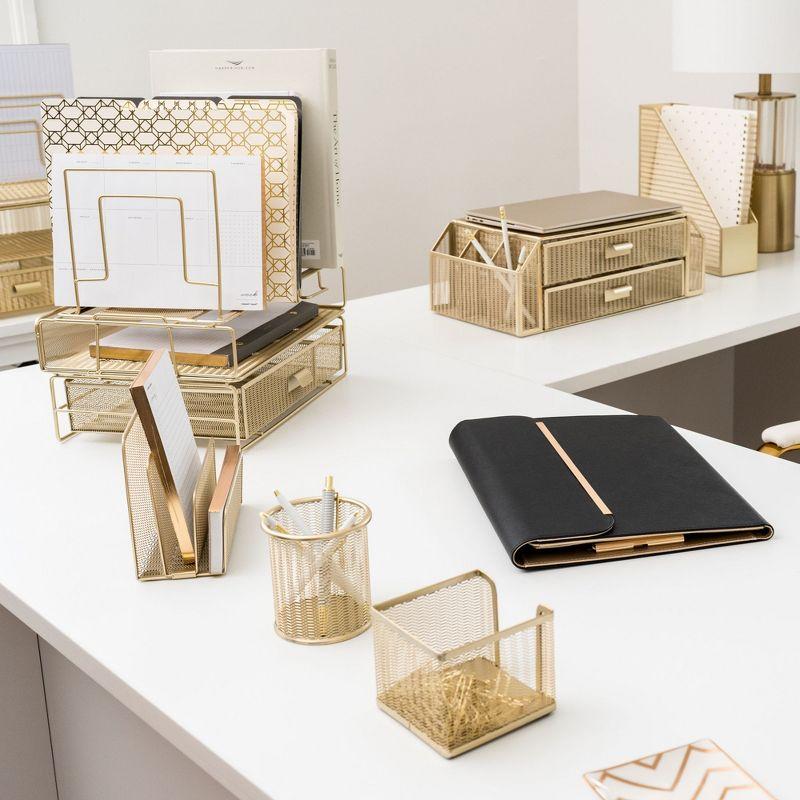 Blu Monaco Gold Desk Organizer - Includes Detachable File Organizer, Stackable Paper Tray & Drawer, Office Supplies for Desk