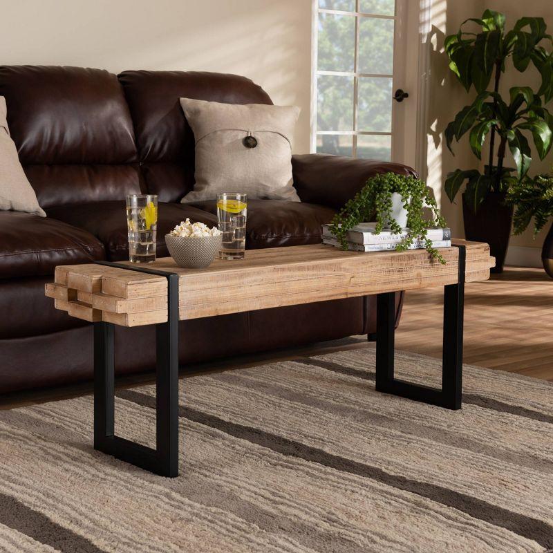 Henson Wood and Black Finished Metal Bench Brown - Baxton Studio: Upholstered Ottoman, Entryway Seating