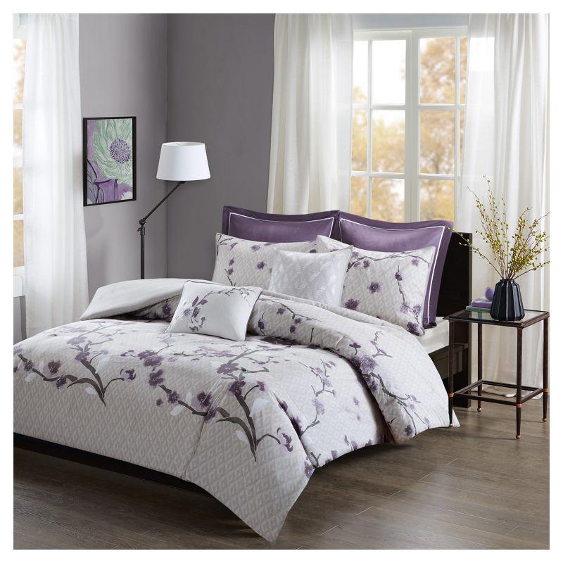 Sakura 7 Piece Purple and Taupe Cotton Bedspread Cover Set