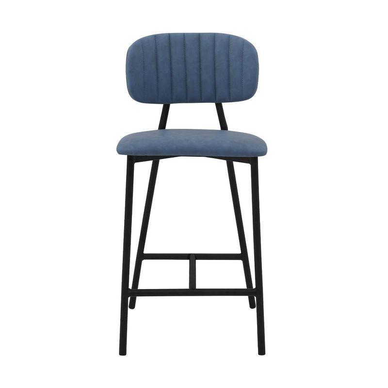 Modern Swivel Blue Leather Counter Stool with Metal Frame