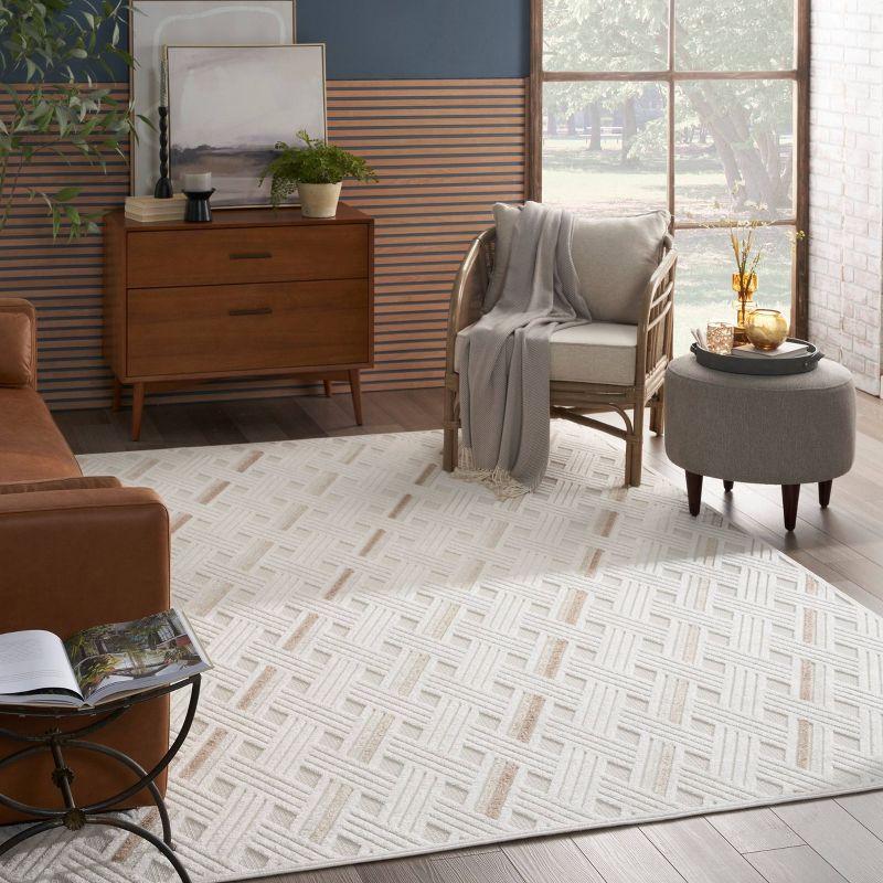 Nourison 7'10"x9'10" Care Free Lattice Machine Woven Area Rug Ivory/Beige: Geometric Low Pile Indoor Rug for Living Room