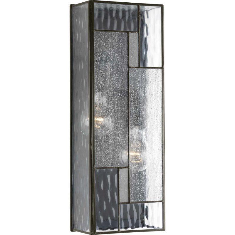 Progress Lighting, Geometric Lantern Collection, 2-Light Outdoor Wall Light, Architectural Bronze, Seeded and Water Glass Panels