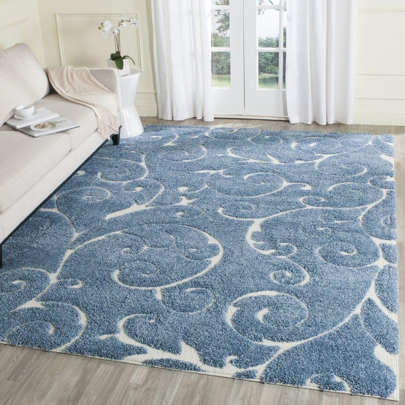 Elysian Light Blue/Cream Floral Shag Rug 8' x 10' - Reversible and Easy Care