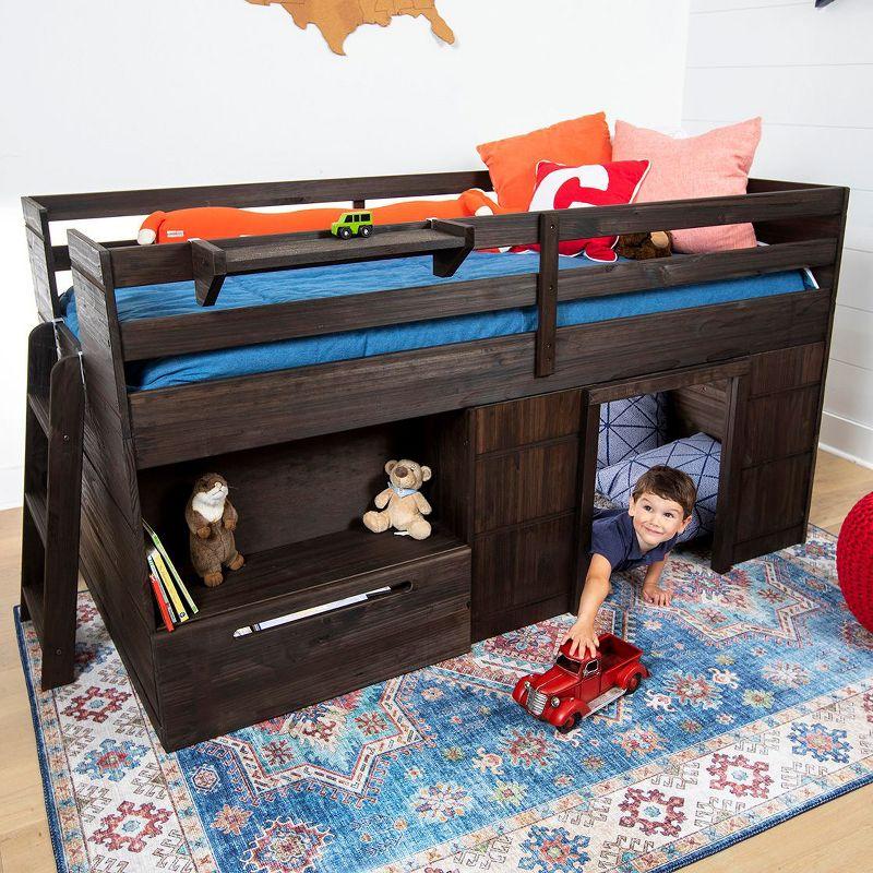 Max & Lily  Modern Farmhouse Low Loft Bed with Storage Drawer, Solid Wood Bed for Kids