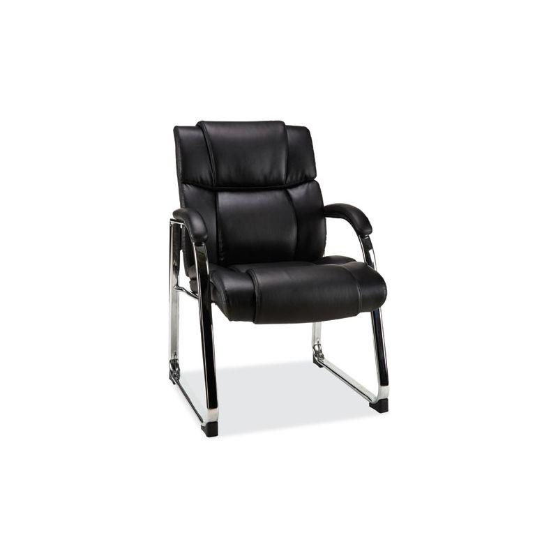 Black Leather Guest Chair with Chrome Base and Fixed Arms