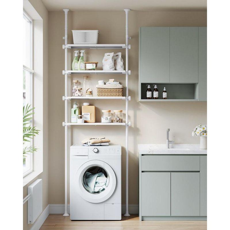SONGMICS Bathroom Organizer 4-Tier, Over The Toilet Storage Shelf, 4 Height Adjustable and Extendable Shelves, 35.4 to 122.1 Inch Tall,Pearl White