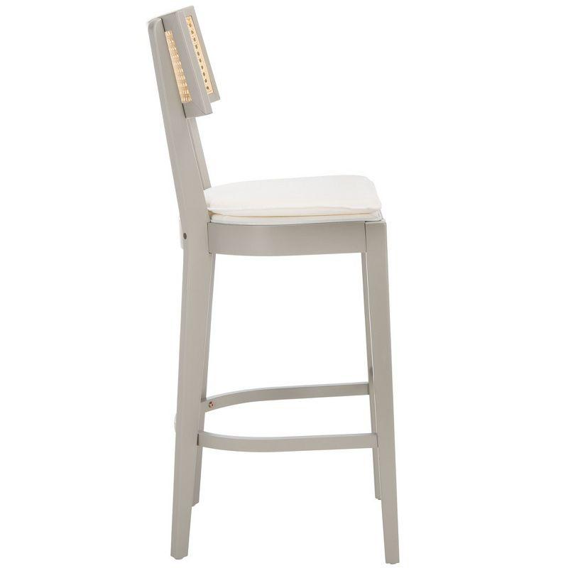 Grey and Natural Wood Woven Cane Bar Stool