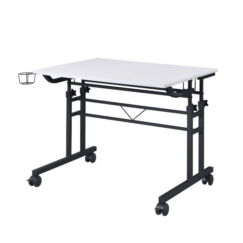Rolling Writing Desk with Height Adjustable Desktop and Moveable Shelf White - Techni Mobili: Locking Casters, Open Storage