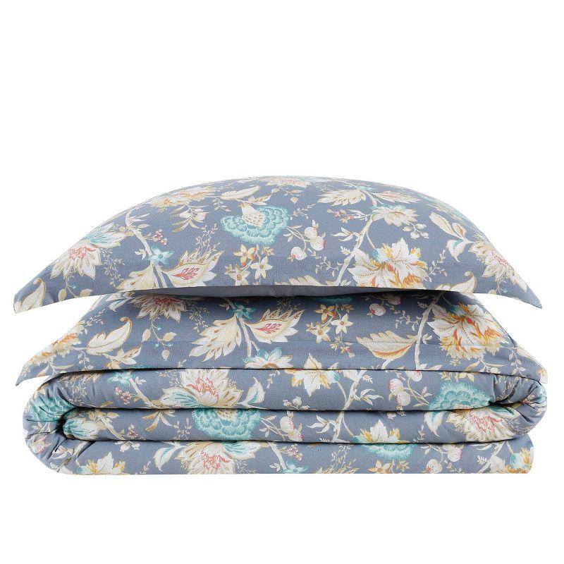 Slate Blue Floral King Comforter Set with Reversible Design