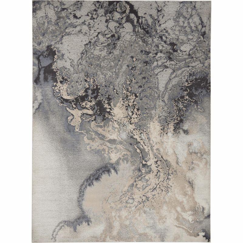 Abstract Ocean Ripple Gray Synthetic 9' x 12' Round Area Rug