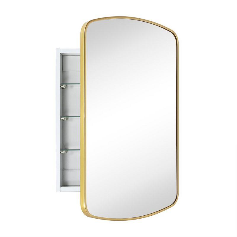 TEHOME 18 in. W x 27 in. H Arched Recessed and Surface Mount Metal Framed Bathroom Medicine Cabinet with Mirror in Brushed Gold