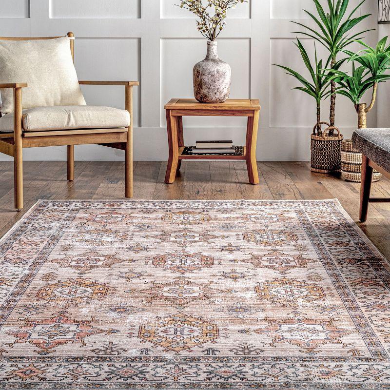 Nuloom Finley Pet Friendly Machine Washable Vintage Distressed Area Rug, 4' x 6', Beige