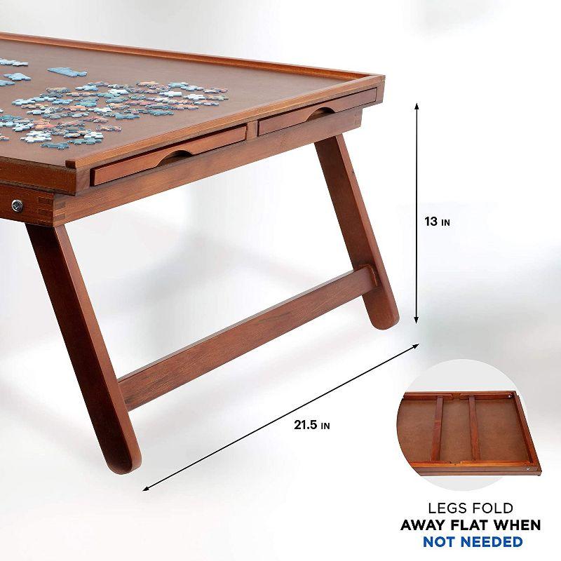 Elegant Wooden Puzzle Organizer Board with Storage and Foldable Legs