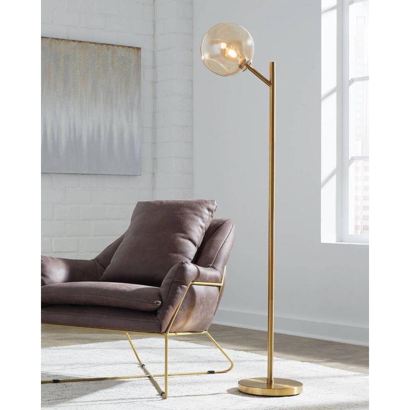 Abanson Floor Lamp Amber/Gold - Signature Design by Ashley: Brushed Metal, Glass Shade, On/Off Foot Switch