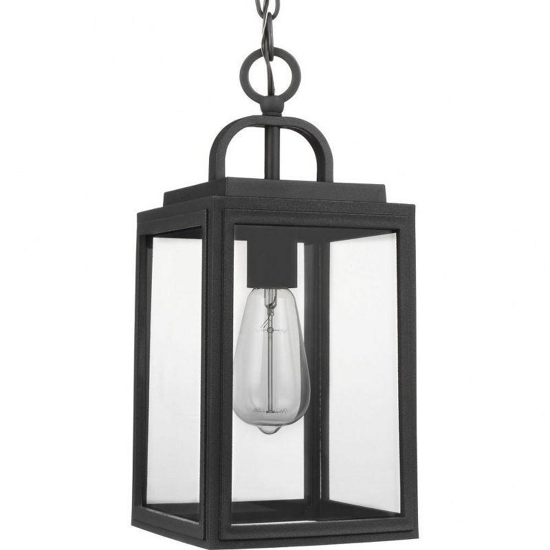 Progress Lighting Grandbury 1-Light Outdoor Hanging Lantern, Black, Clear Glass, DURASHIELD